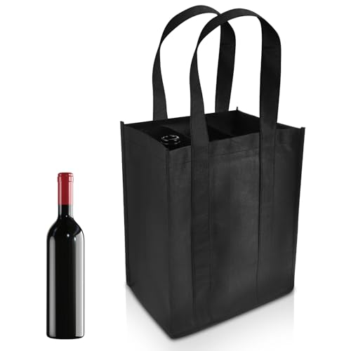 FAIRY CORA 6 Bottle Wine Carrier Tote, Reusable Non-Woven Wine Bags with Dividers, Portable Wine Bottle Holder for Travel, Camping, Picnic, Wine Gift Bag with Carry Handle