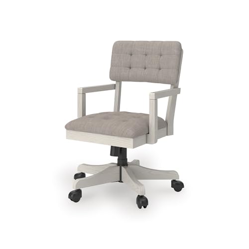 Signature Design By Ashley Robbinsdale Casual Home Office Desk Chair, Adjustable Height, Foam Cushion, Wood, 25.38' W x 25' D x 37.13' H, Antique White