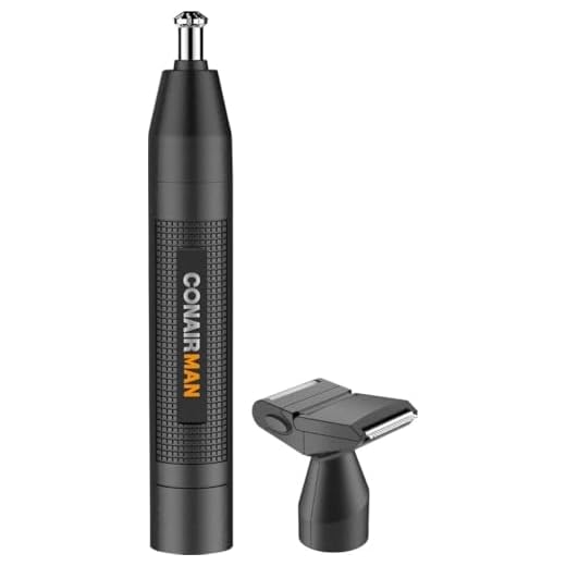 ConairMan Ear and Nose Hair Trimmer for Men, Cordless Battery-Powered Trimmer with Detail and Shaver Attachments, Patent 360 Bevel Blade for No Pull, No Snag Trimming Experience