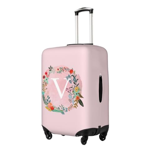 Luggage Cover Flower Letter V Pink Travel Suitcase Protector fits 18-32inch Suitcase Cover Washable Dustproof with Concealed Zipper for Wheeled Suitcase LC12882