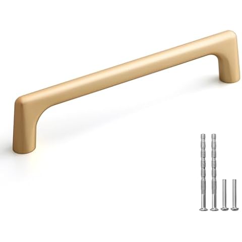 YAGU Modern Brushed Brass Cabinet Pulls, 5 Pack Brushed Gold 5 Inch Hole Center Kitchen Drawer Handles Zinc Alloy Hardware for Bathroom Cupboard Bedroom Dresser Wardrobe Closet Cover
