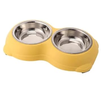 Comedouro Inox Duplo Antiderrapante Vmstark Para Cães e Gatos Tigela de Aço Pet Para Ração e Água (Amarelo)