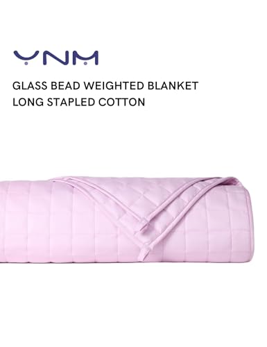 Image of YnM Exclusive Weighted Blanket, Organic Long Stapled Cotton with Glass Beads, Bed Blanket for One Person of 190lbs, Ideal for Queen /King Bed (60x80 Inches, 20 Pounds, Lavender)