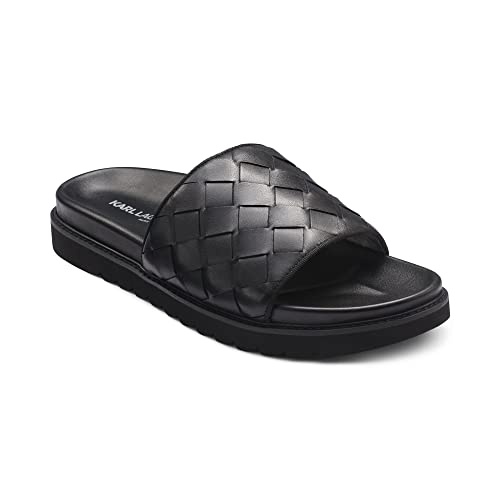 Karl Lagerfeld Paris Men's Leather Slide Sandal, Black, 7