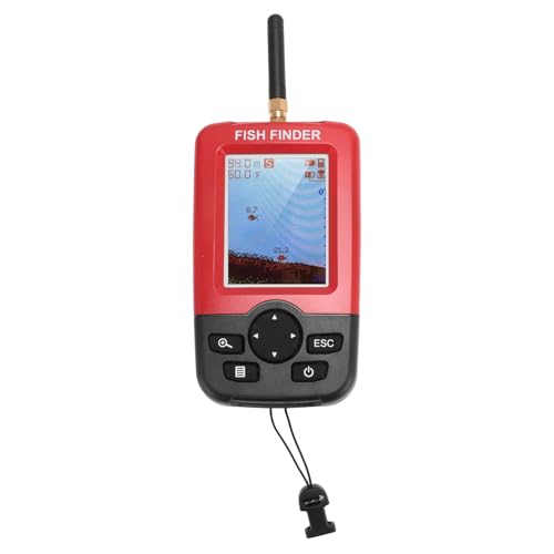 Portable Fish Finder, Handheld Fish Depth Finder, Waterproof Fish Finder with Sonar Transducer, LCD Screen Display, Alarm Function, for All Fishing Types (Red)