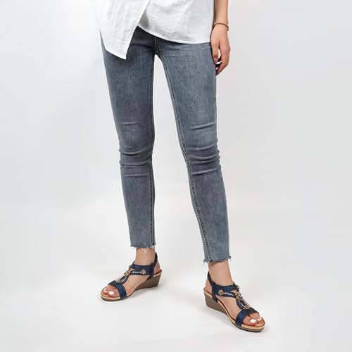 Wedge Sandals for Women Dressy, Woman's Sandal Comfortable Low Wedges Heels Ankle Elastic Strap Sandles with Flower Rhinestones2