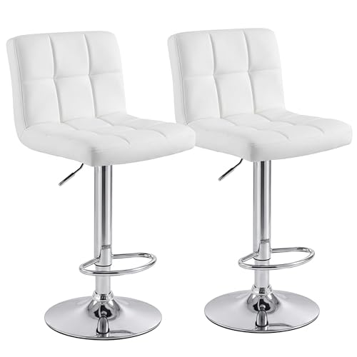 Image of HealSmart Bar Stools Set of 2, 24 inch Counter Height Stools, Modern Upholstered Kitchen Island Chairs with Sturdy Metal Base, PU Leather Saddle Seat Barstools, White