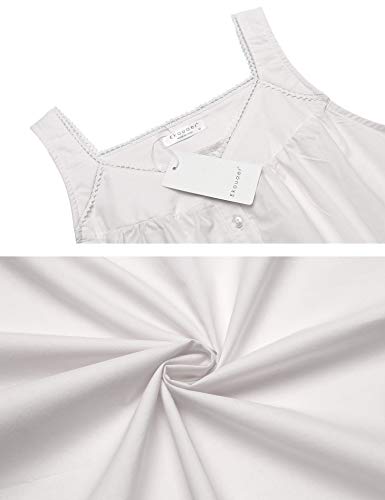 Ekouaer Sleeveless Nightgown Button Lace Soft Womens Night Shirts Cotton Night Dress(Raw White, L) #TOP4