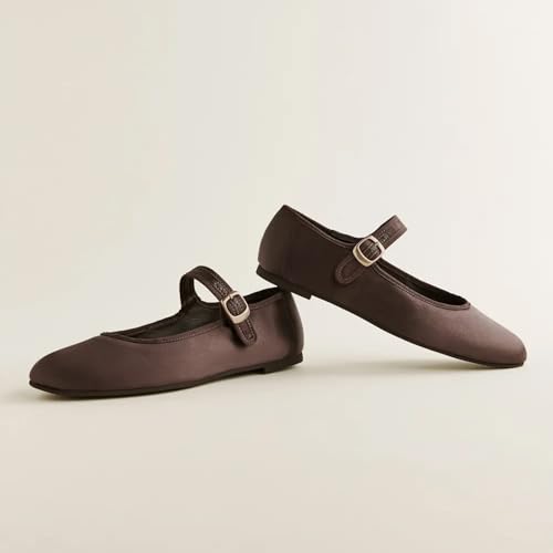 Brown Suede Mesh Ballet Flats for Women Breathable Comfortable Round Toe Pull-On Stylish Dating Shoes Lightweight Everyday 7.52