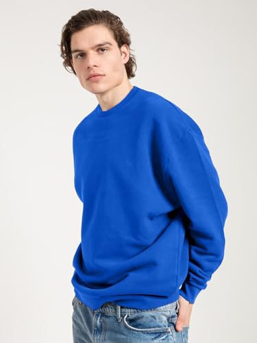 Image of Veirdo Cotton Poly Fleece Oversized Fit Full Sleeves Ribbed Solid Crew Neck Sweatshirt for Men