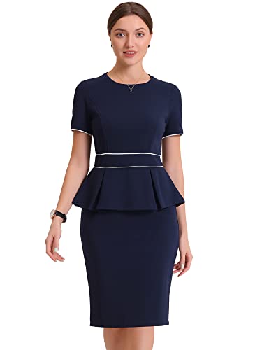 Allegra K Women's Work Sheath Dresses Crewneck Pencil Business Peplum Dress