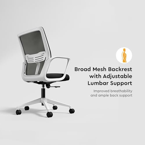 Image of Interio by Godrej Vurv Chair Mesh Back Ergonomic Work from Home /Revolving Study Chair, 1 Year Warranty, Height Adjustable | Heavy Duty Polypropylene Base | DIY Installation (Black, Set of 2)