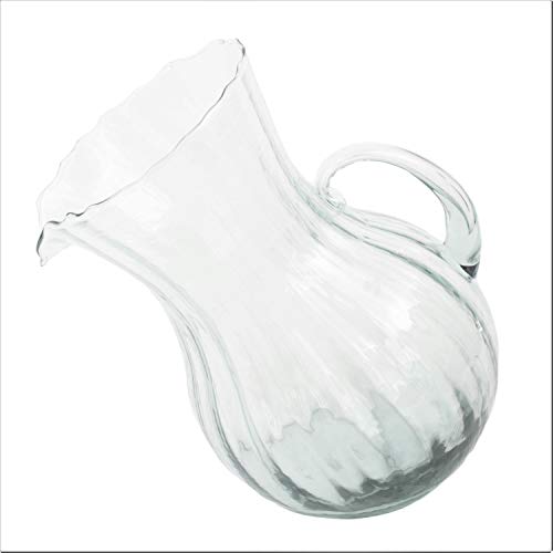 MY SWANKY HOME Ribbed Glass Tilted Hand Blown Water Pitcher Vintage Style Beverage Serving