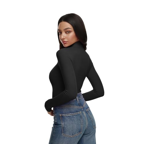 REORIA Women’s Turtleneck Tops Slim Basic Mock Neck Long Sleeve Shirts 2025 Fall Winter Layering Outfits3