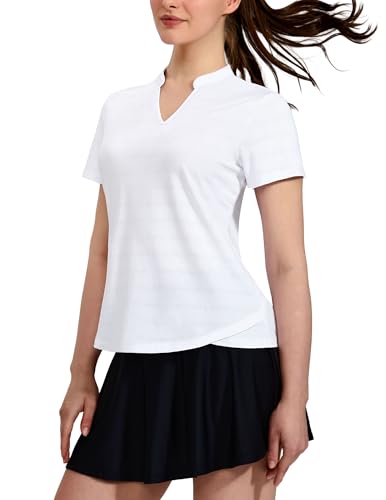 MIER Women's Golf Polo Shirts Collarless Short Sleeve Tennis Running T-Shirts V-Neck Cooling Summer Tee