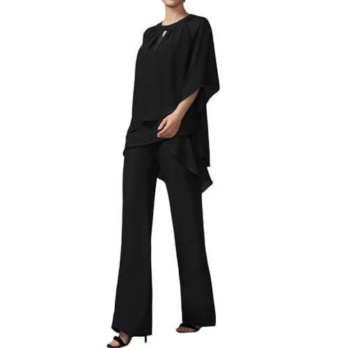 VK Selec 2 Pieces Pants Suits Chiffon Mother of Bride Dressy Elegant Sets Wedding Formal Outfit2