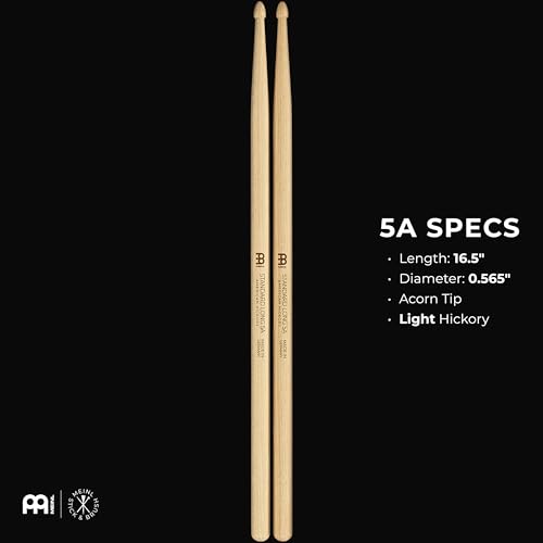 Meinl Stick & Brush Drumsticks, Standard Long 5A - American Hickory with Acorn Shape Wood Tip - MADE IN GERMANY (SB103) - Image 2