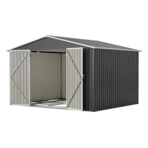 Grande capanno per attrezzi in metallo, 300 x 252 x 191 cm, capanno da giardino XXXL con tetto a due falde, capanno da giardino resistente agli agenti atmosferici per attrezzi, biciclette e mobili da