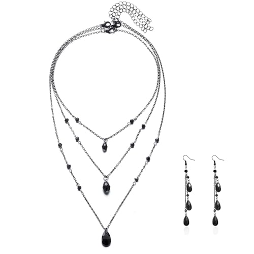 XFSRG Joyas de Mujer Conjunto Collar y Pendientes Elegante Diseño Vintage para Ocasiones Especiales (Nero)