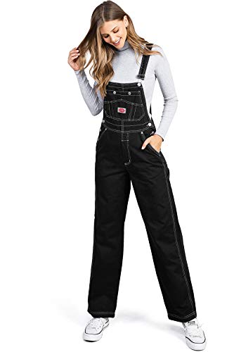 Revolt by Palomares Women's Juniors Baggy Straight Leg Twill/Denim Overalls (L, Black Night)