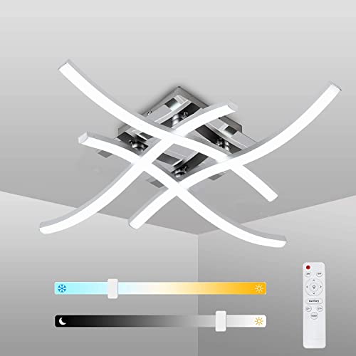Plafonnier LED 24W Design Incurvé Moderne Plafonnier LED avec Télécommande 3000K / 4000K / 6000K 3 Couleurs Dimmable Plafonnier Encastré en Métal Luminaire pour Salon Chambre Couloir Balcon Bureau