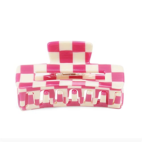 1PC Hair Claw Clips for Thick Hair Fashion Hair Styling Accessories Multicolored Checkered Strong Claw Clips for Women Girls Rectangle,YOEMAYUNER (Pink)