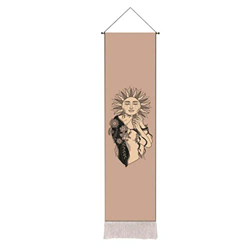 Tapisserie lune-étoile chambre et salon | Tenture murale bohème rose