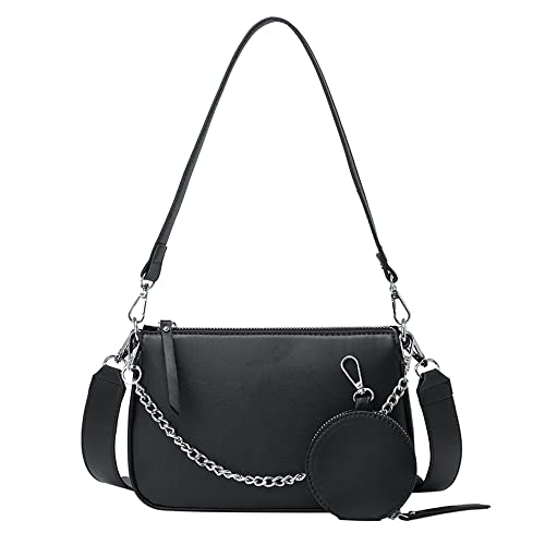 Crossbody Bag for Women Leather Chain Strap Side Shoulder Handbag With Coin Purse Pouch, 3 Removable Shoulder Straps