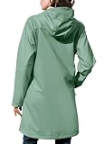 EnduaReve Regenmantel Damen Übergangsjacke PU Wasserdicht Frauen Regenjacke Lang Parka Regenparka mit Kapuze Outdoor grün L