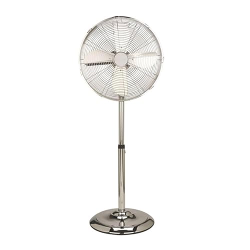 levitantes Ventilador de pie - metálico, 16 pulgadas, 4 aspas, 3 velocidades, color plateado, diseño robusto para un enfriamiento efectivo.*