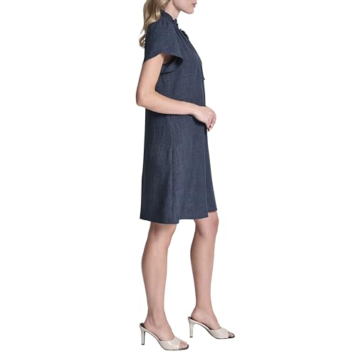 Image of DKNY Women's Front Tie Ruffle Neckline Trapeze Dress