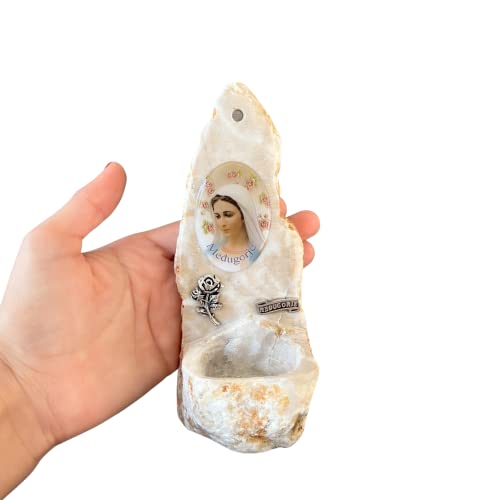 Handcrafted Natural Stone Holy Water Font, Virgin Mary Medjugorje, Holy Mother Custom Unique Catholic Gifts