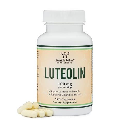 Double Wood Supplements Luteolin Supplement 100mg Servings of Bioactive Flavanoids (120 Capsules Gluten Free) Potent Polyphenols Flavonoid for Brain and Cardiovascular Support