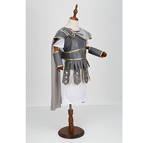 Lmyove Kids Warrior Costume, Halloween Boys Roman Soldier Gladiator Viking Medieval Historical Role Playing Party 4-11Y (Medium,Grey) #TOP2