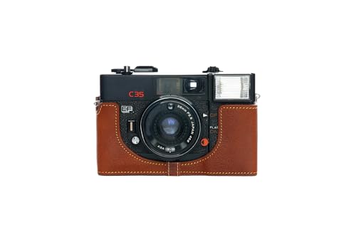 Housse moitié caméra Konica C35 EF cuir véritable rufous fait à la main