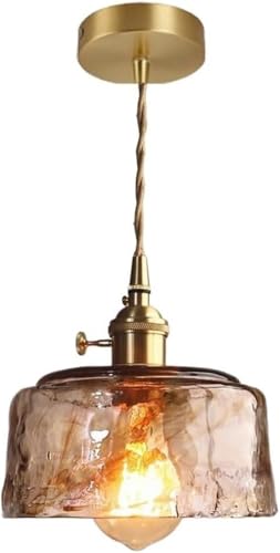 Lámpara colgante de cristal ámbar retro TQHGM con altura ajustable para techo de comedor