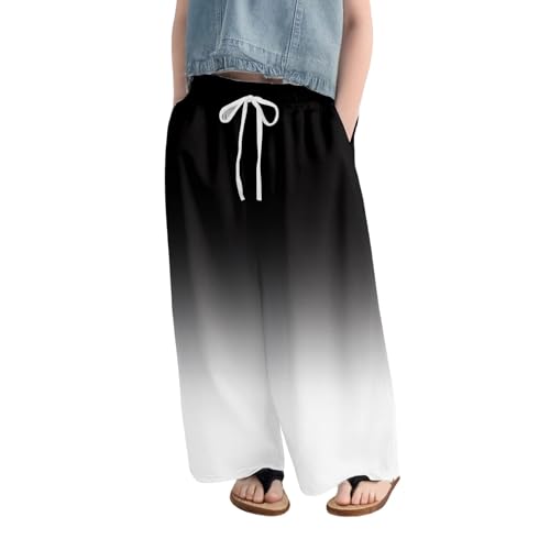 Girls Baggy Gradient Pants Lightweight Elastic Waist Wide Leg Joggers Preppy Pants Kids Athletic Solid Trouser