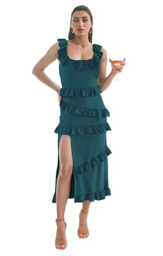 Ruffles Strap Bridesmaid Dress for Wedding Guset Dress Chiffon Tiered A Line Cocktail Evening Dress