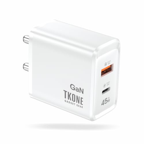 Image of TKONE 45W GaN Fast Charging Adapter with Type C PD & USB A, Dual Port | Super Fast GaN Charger for Samsung Galaxy S25 /S24 /S23 /S22, iPhone 17 /16 /15 /14 /13 /12, OnePlus, Nothing (White)