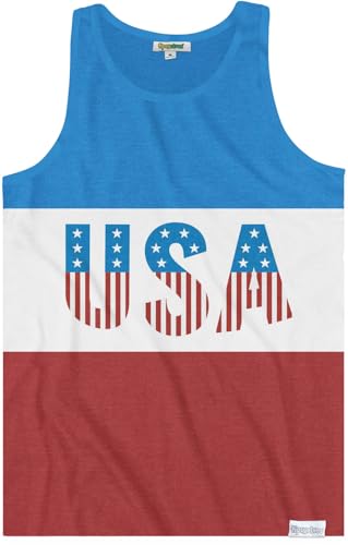 Tipsy Elves 4th of July Tank Tops Mens USA Sleeveless Shirts Retro Patriotic American Flag Tanks for Men - Summer Memorial Day Fourth of July Shirt - Red White Blue Live Free Tank Top Size X-Large