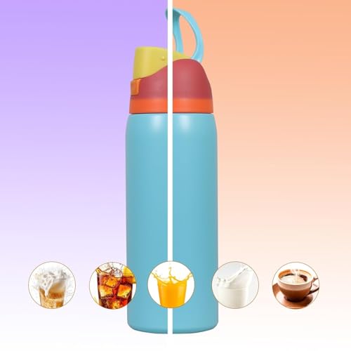 Image of FreeSip Flip-Top Water Bottle for Kids & Adults, Leakproof One-Hand Open Lid, BPA-Free, Easy Carry for School, Office, Sports & Travel - 32 oz (Cyan Blue, 960 ml)