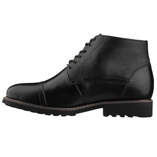 Image of CALTO Men's Invisible Height Increasing Elevator Shoes - Black Leather Lace-up Cap-toe Boots with Inner Faux Fur - 3.2 Inches Taller - Y41083 - Size 10.5 D(M) US