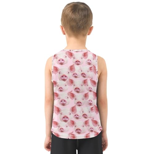 Boys Tank Top Shirts Pink Pig Animal Sleeveless T-Shirts Crew Neck for Kids Clothing Children3