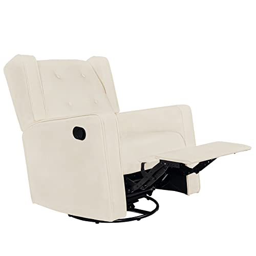 Image of Microfiber Swivel Gliding Recliner Rocker, Nursery Glider Recliner Chair for Living Room (Cream)