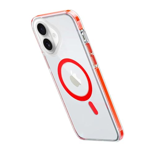 Image of amazon basics Mobile Cover for Apple iPhone 16 | Compatible with MagSafe | Magnetic Case with Built-in Magnets | Slim PC & TPU Cover for Apple iPhone 16 (Red)