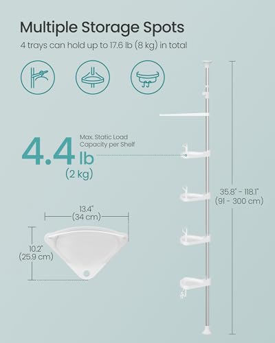 SONGMICS Corner Shower Caddy Tension Pole, 4-Tier Rust-Resis