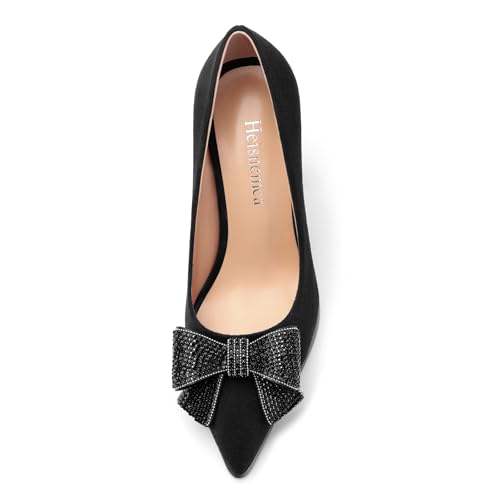 Women's Chunky high Heels,Pointy Toe Bow Pumps for Work, Office, Wedding and Dancing Shoes 3.5 Inch.3