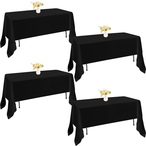 Image of 4 Pack Rectangle Tablecloth 60x126 Inch Black Washable Polyester Table Cover for Wedding Dining Table Buffet Parties Banquet Decoration(Black)