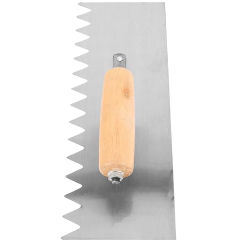 IWOWHERO Llana de Mano para Hormigón Mango de Madera Curvo Llana Dentada de Acero al Carbono 11X30 CM Herramienta Manual para Albañilería Limpieza de Aceite y Masilla Construcción