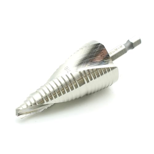 Image of TEMO M35 Cobalt Step Drill Spiral Flute Unibit, Two Size: 7 /8 Inch and 1-1 /8 Inch, 1 /4 Inch Hex Shank